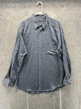 Jhane Barnes Dress Shirt Mens Large Gray Solid Regular Fit Cotton Long Sleeve
